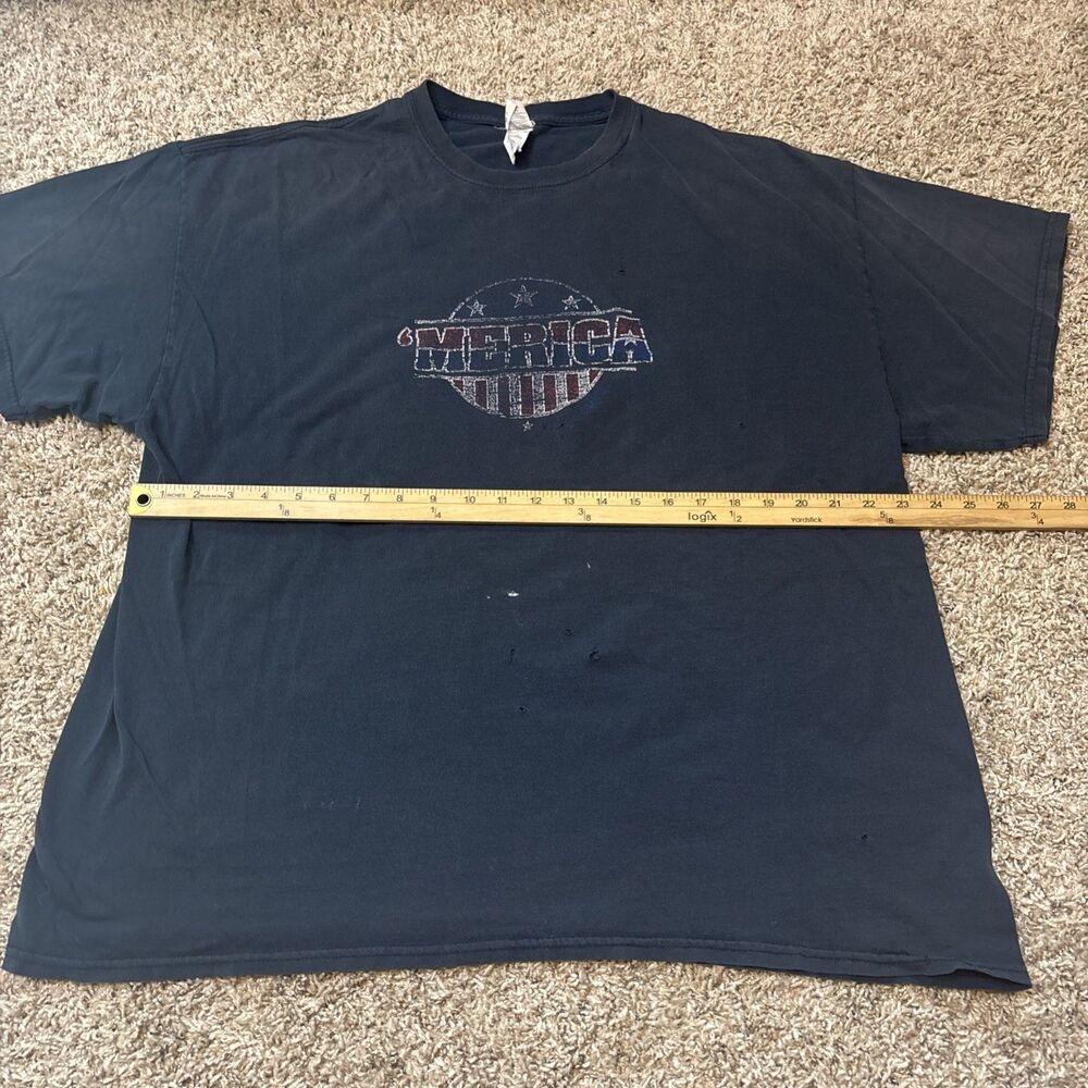 Vintage “Merica” Shirt Faded Distressed Xxl Y2k Stars And Stripes USA Black Tee - Picture 4 of 12